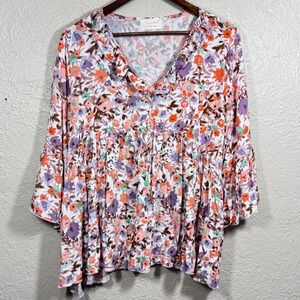 Sugarfox‎ Babydoll Top Blouse 2X Ruffle Floral Garden Cottage Cowgirl Western